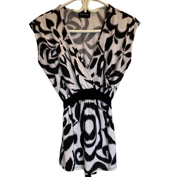 𝅺zoe+skye White black Casual floral Tunic Top, Size Large - Picture 6 of 7